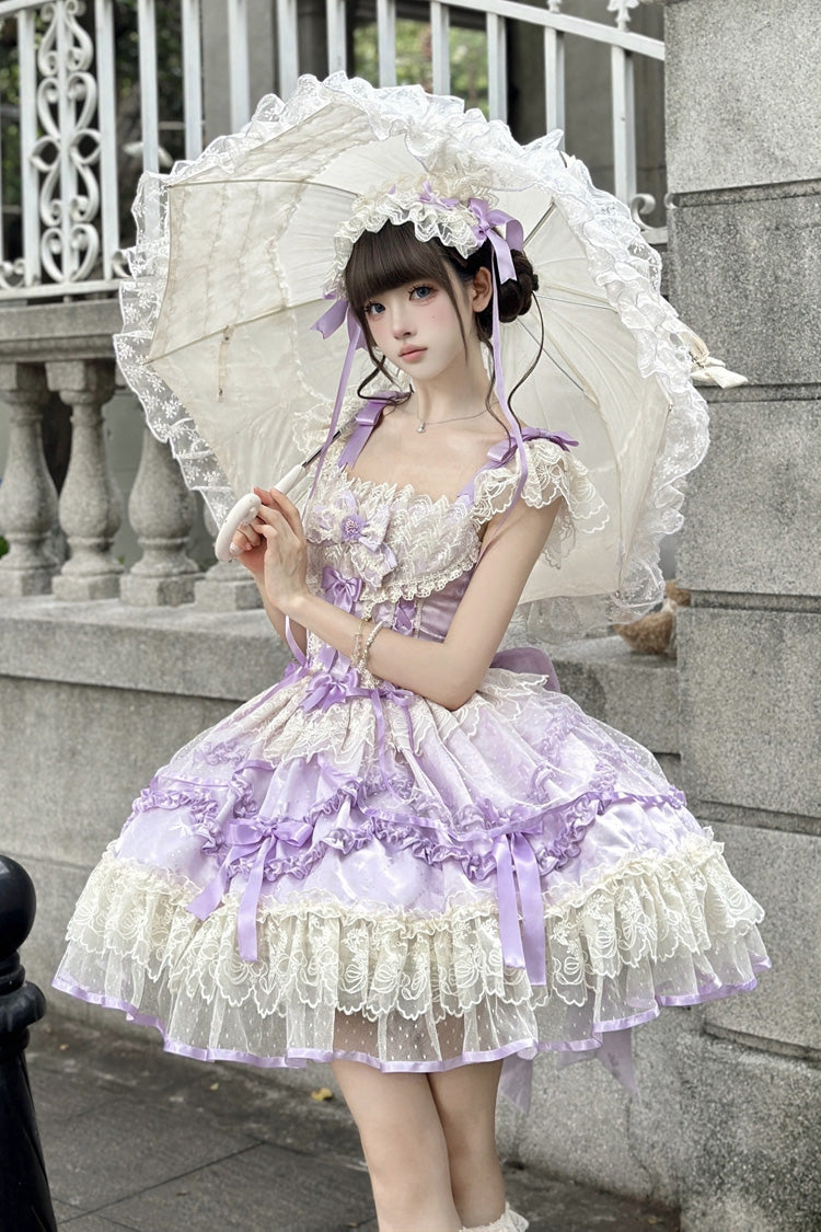 Sweet Lolita JSK - Dreaming Butterfly, Purple, Ruffled, Layered, Bow Detail - additional product view 8