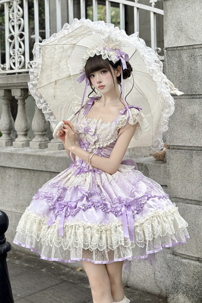 Sweet Lolita JSK - Dreaming Butterfly, Purple, Ruffled, Layered, Bow Detail - additional product view 8