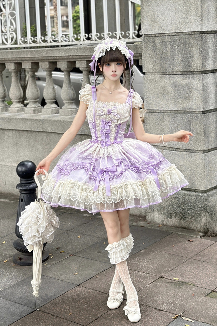 Sweet Lolita JSK - Dreaming Butterfly, Purple, Ruffled, Layered, Bow Detail - additional product view 9