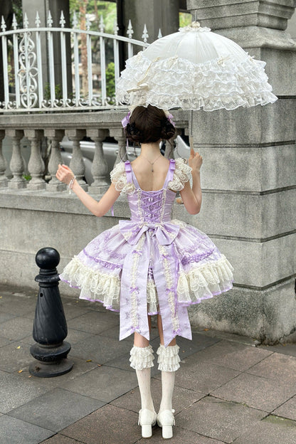 Sweet Lolita JSK - Dreaming Butterfly, Purple, Ruffled, Layered, Bow Detail - additional product view 10