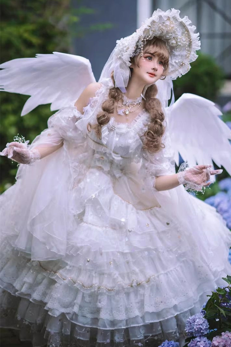 Sweet Lolita JSK - Dreamy Waltz, White, Bow Detail, Lace Trim, Ruffled - additional product view 3
