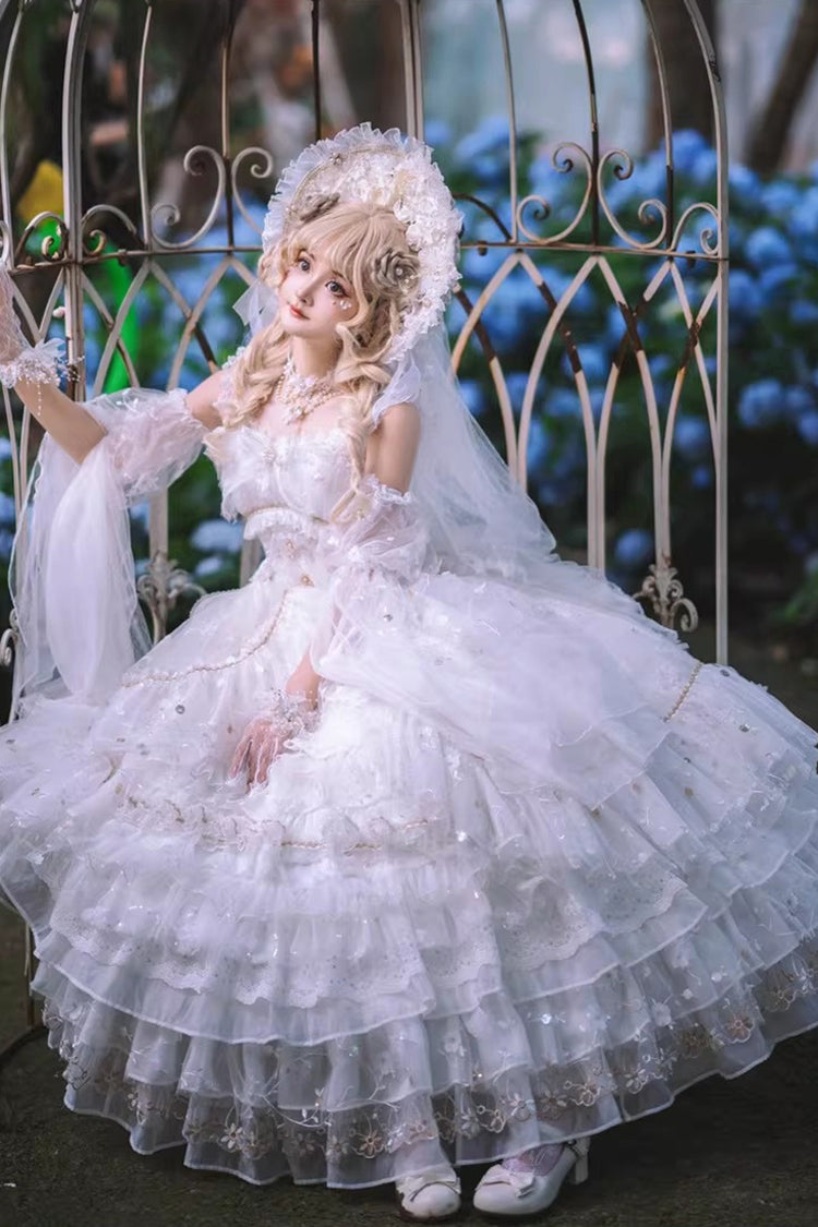 Sweet Lolita JSK - Dreamy Waltz, White, Bow Detail, Lace Trim, Ruffled - additional product view 4