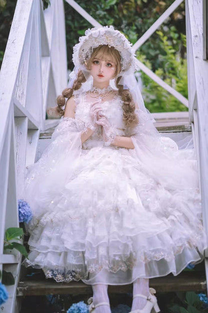 Sweet Lolita JSK - Dreamy Waltz, White, Bow Detail, Lace Trim, Ruffled - additional product view 5