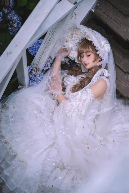 Sweet Lolita JSK - Dreamy Waltz, White, Bow Detail, Lace Trim, Ruffled - additional product view 6