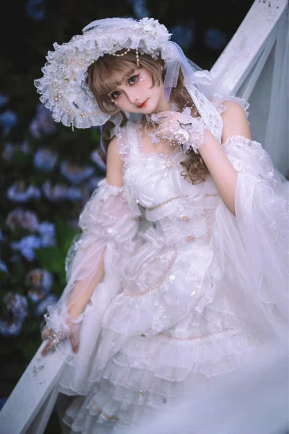 Sweet Lolita JSK - Dreamy Waltz, White, Bow Detail, Lace Trim, Ruffled - additional product view 8