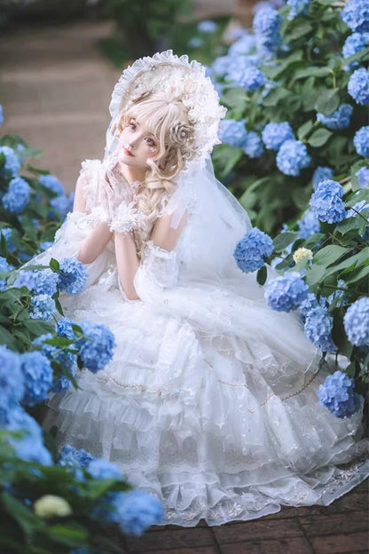 Sweet Lolita JSK - Dreamy Waltz, White, Bow Detail, Lace Trim, Ruffled - additional product view 10