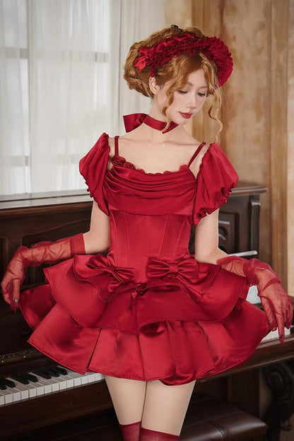 Sweet Lolita JSK - Duet, Red, Layered, Bow Detail, Ruffled - Lolita Coordinate Dress - additional product view 2