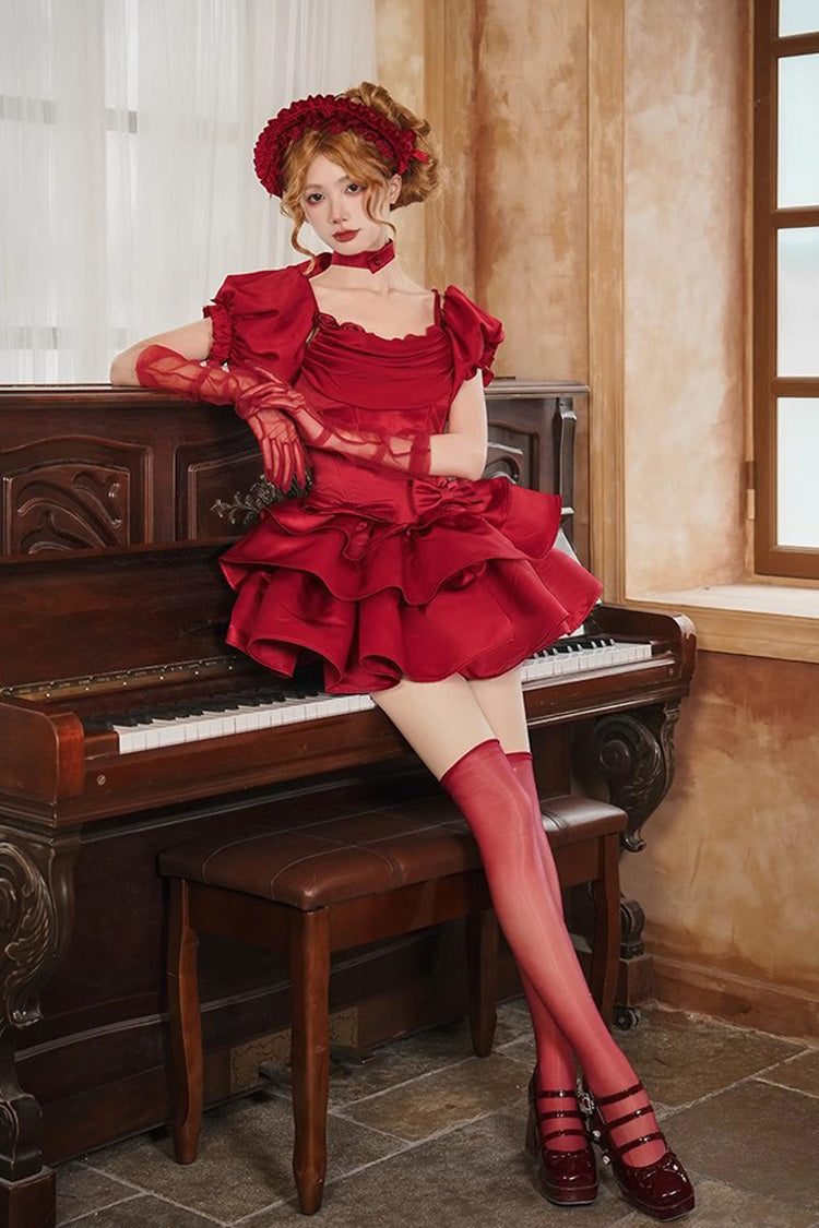 Sweet Lolita JSK - Duet, Red, Layered, Bow Detail, Ruffled - Lolita Coordinate Dress - additional product view 4