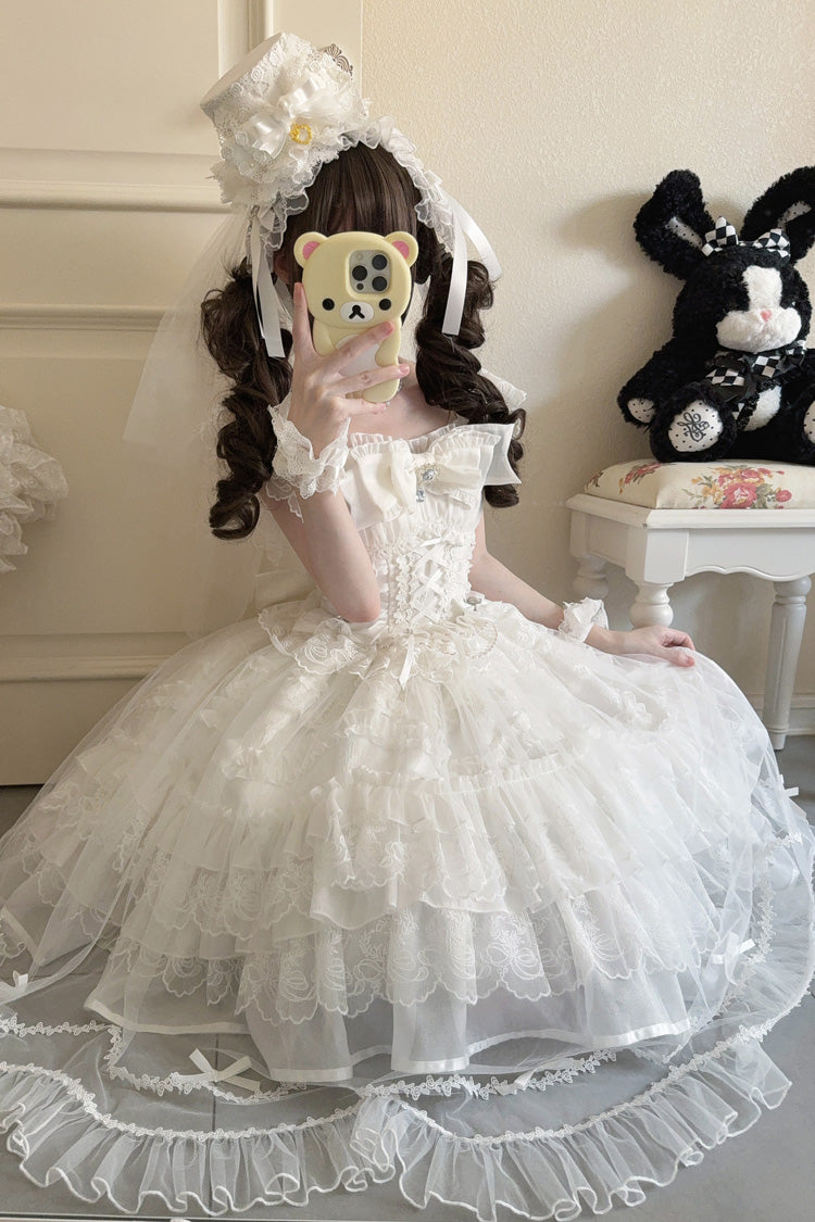 Sweet Lolita JSK - Eternal Vow, White, Lace Trim, Ruffled, Layered - additional product view 4