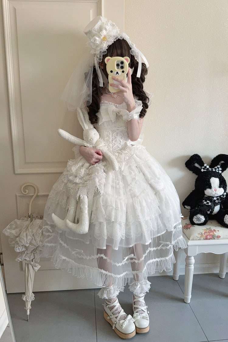 Sweet Lolita JSK - Eternal Vow, White, Lace Trim, Ruffled, Layered - additional product view 5