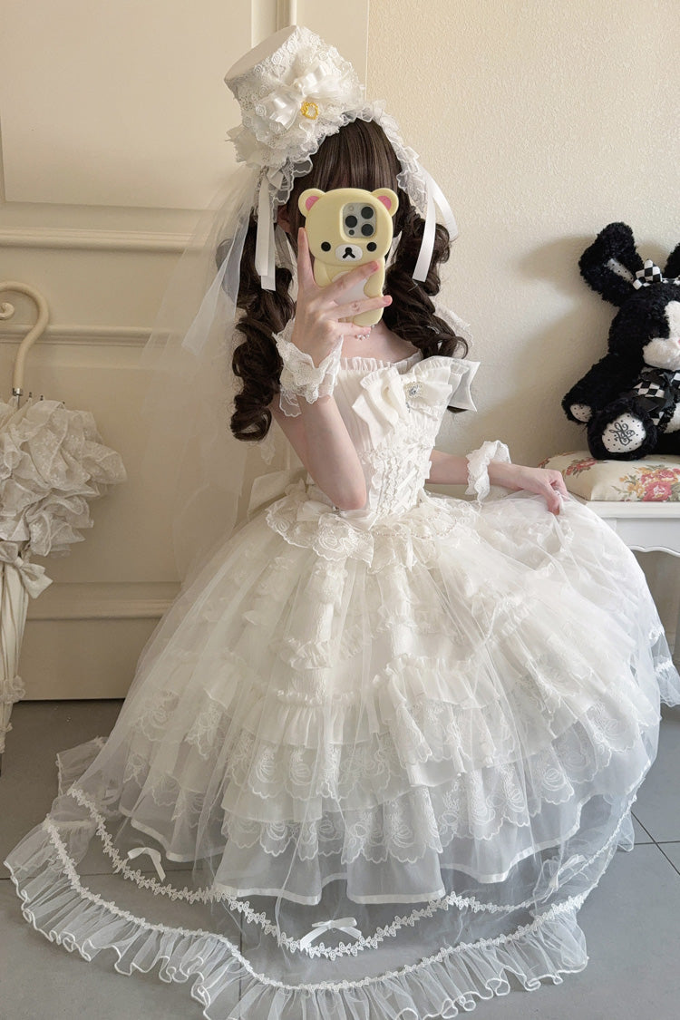 Sweet Lolita JSK - Eternal Vow, White, Lace Trim, Ruffled, Layered - additional product view 6