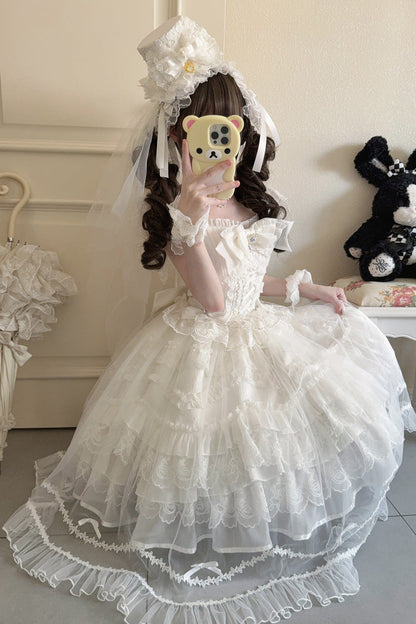 Sweet Lolita JSK - Eternal Vow, White, Lace Trim, Ruffled, Layered - additional product view 6
