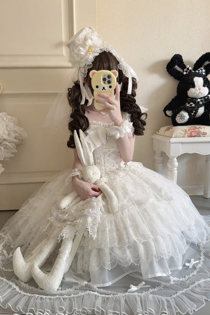 Sweet Lolita JSK - Eternal Vow, White, Lace Trim, Ruffled, Layered - additional product view 7
