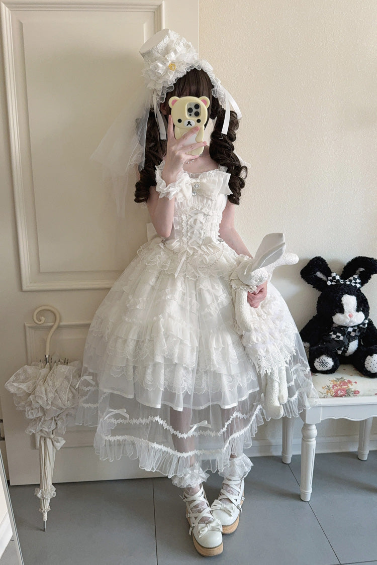 Sweet Lolita JSK - Eternal Vow, White, Lace Trim, Ruffled, Layered - additional product view 8
