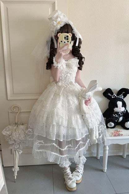 Sweet Lolita JSK - Eternal Vow, White, Lace Trim, Ruffled, Layered - additional product view 8