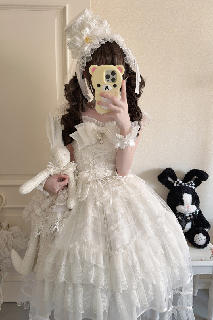 Sweet Lolita JSK - Eternal Vow, White, Lace Trim, Ruffled, Layered - additional product view 10