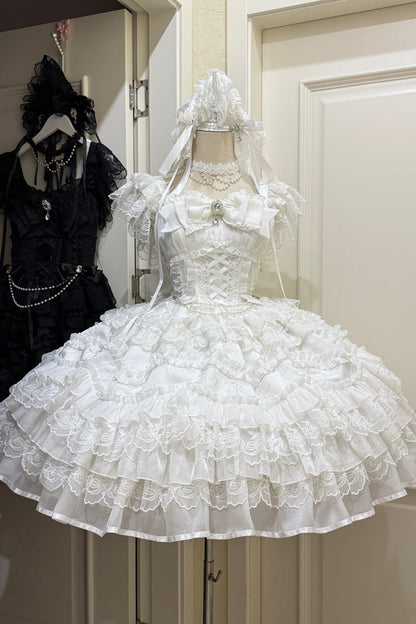 Sweet Lolita JSK - Eternal Vow, White, Lace Trim, Ruffled, Layered - main product image