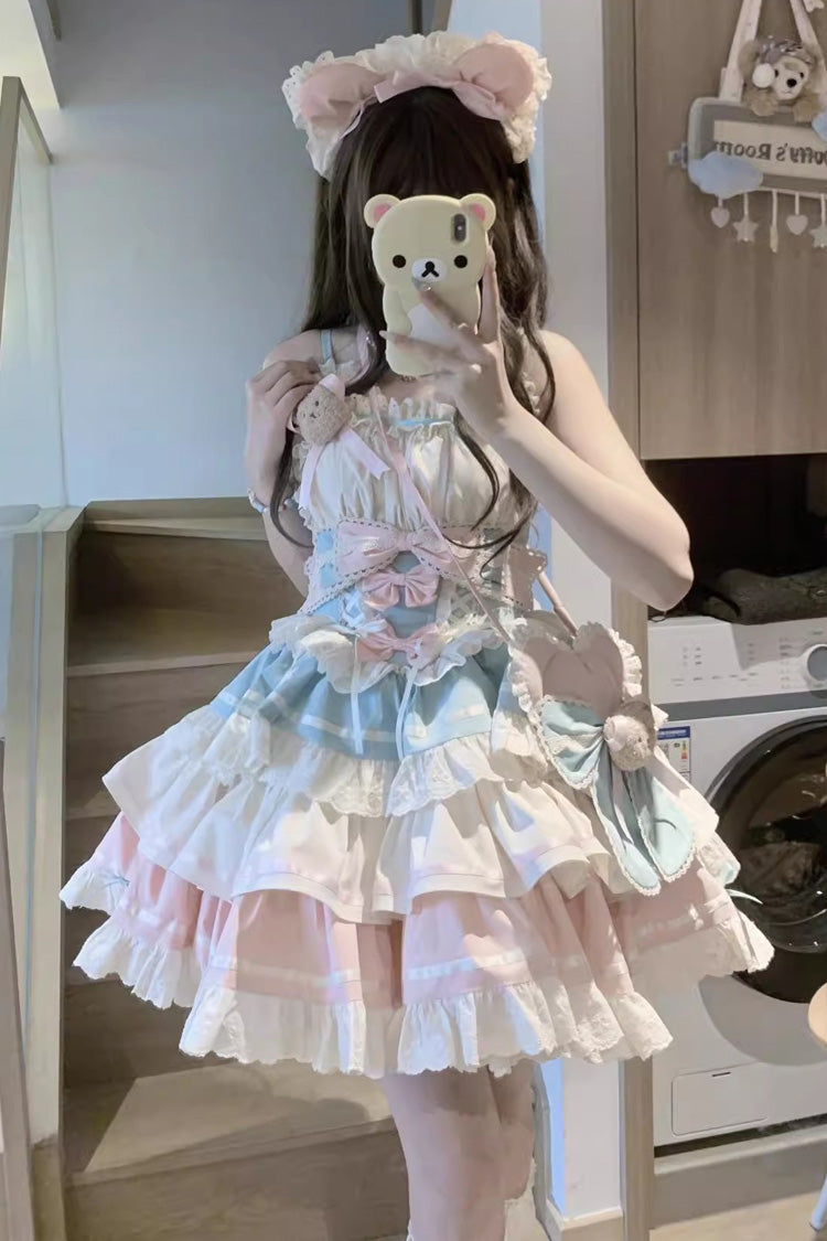 Sweet Lolita JSK - First Love Bear, 2 Colors, Bow Detail, Lace Trim, Ruffled - additional product view 2