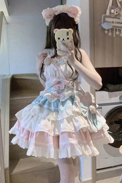 Sweet Lolita JSK - First Love Bear, 2 Colors, Bow Detail, Lace Trim, Ruffled - additional product view 2