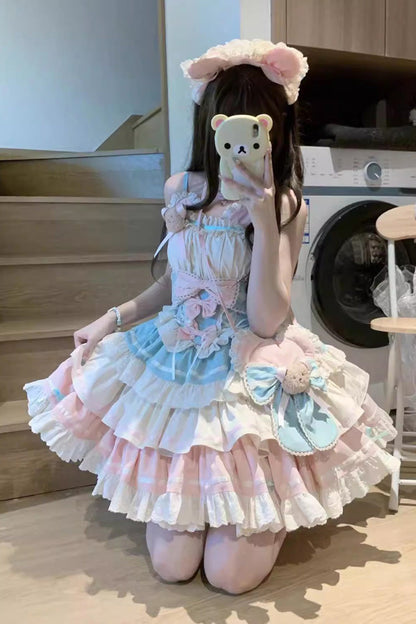 Sweet Lolita JSK - First Love Bear, 2 Colors, Bow Detail, Lace Trim, Ruffled - additional product view 3