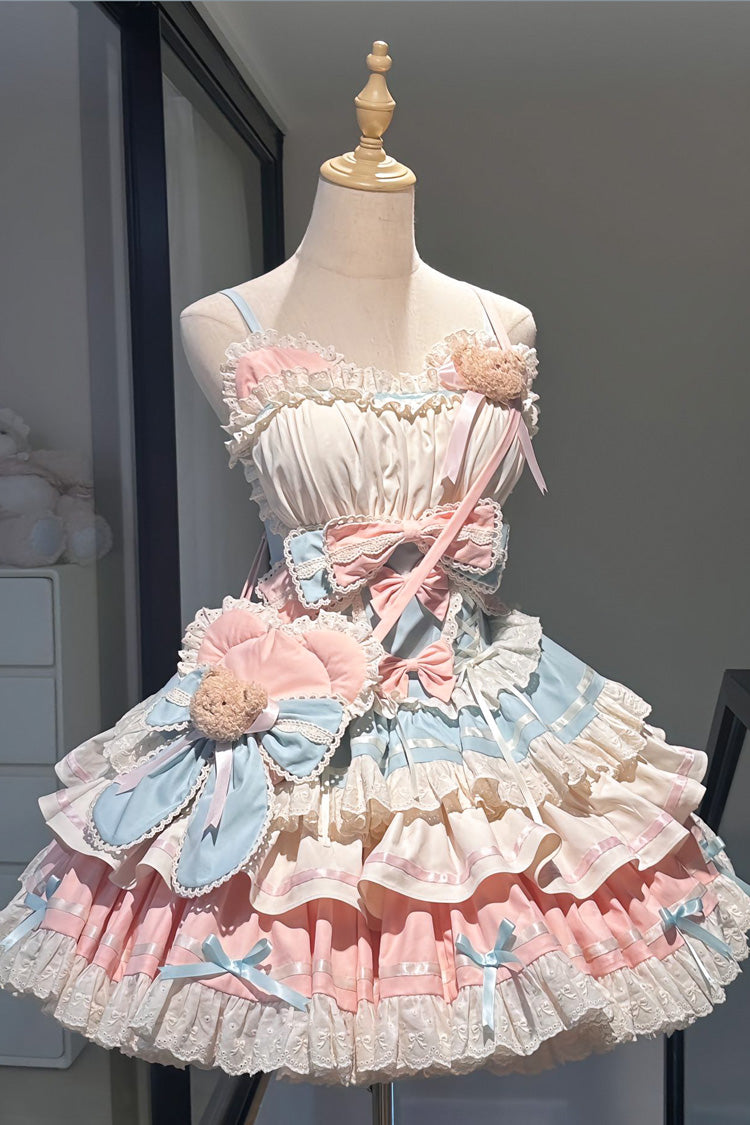 Sweet Lolita JSK - First Love Bear, 2 Colors, Bow Detail, Lace Trim, Ruffled - main product image