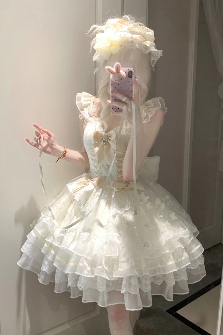 Sweet Lolita JSK - First Love, Ivory, Lace-Up, Bow Detail, Lace Trim - additional product view 2