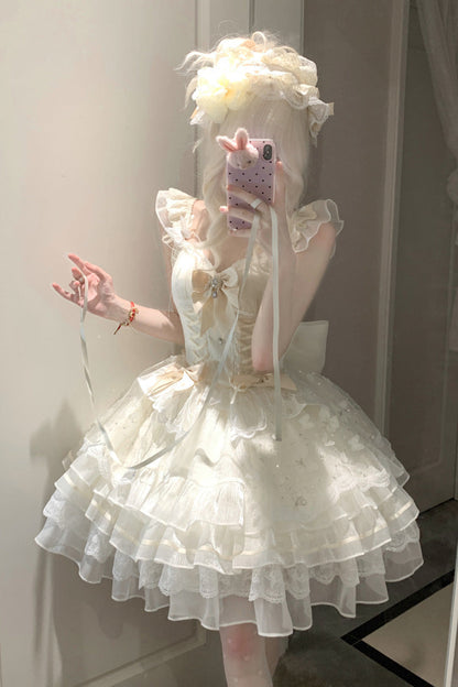 Sweet Lolita JSK - First Love, Ivory, Lace-Up, Bow Detail, Lace Trim - additional product view 2