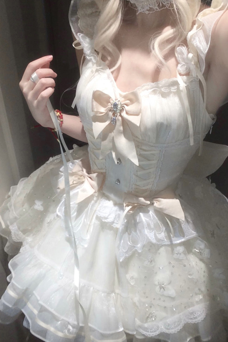 Sweet Lolita JSK - First Love, Ivory, Lace-Up, Bow Detail, Lace Trim - additional product view 4