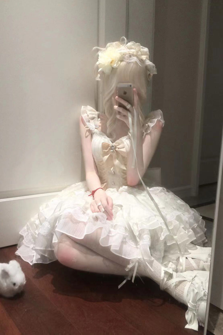 Sweet Lolita JSK - First Love, Ivory, Lace-Up, Bow Detail, Lace Trim - additional product view 5