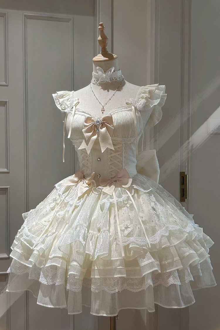 Sweet Lolita JSK - First Love, Ivory, Lace-Up, Bow Detail, Lace Trim - main product image