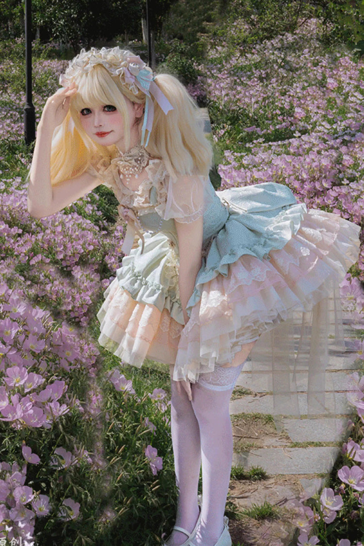 Sweet Lolita JSK - Fleeting Light And Shallow Dream, Green, Ruffled, Layered - additional product view 2