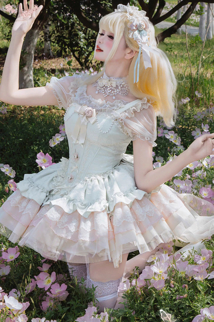 Sweet Lolita JSK - Fleeting Light And Shallow Dream, Green, Ruffled, Layered - additional product view 3