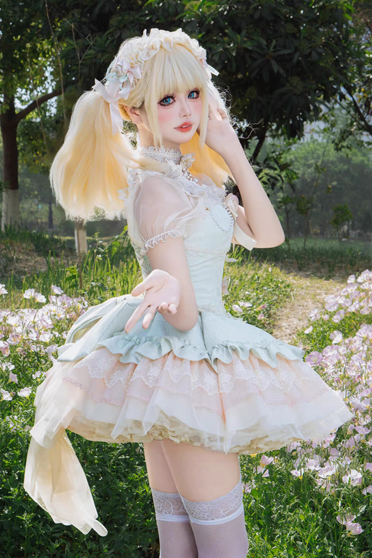 Sweet Lolita JSK - Fleeting Light And Shallow Dream, Green, Ruffled, Layered - additional product view 4