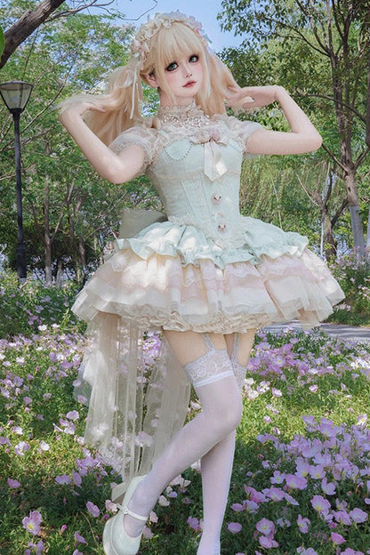 Sweet Lolita JSK - Fleeting Light And Shallow Dream, Green, Ruffled, Layered - additional product view 5