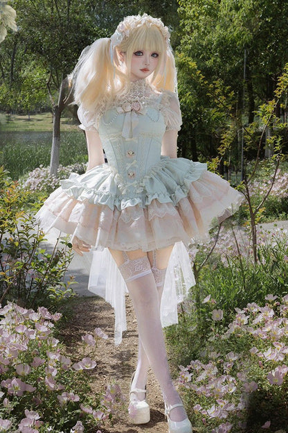 Sweet Lolita JSK - Fleeting Light And Shallow Dream, Green, Ruffled, Layered - additional product view 6