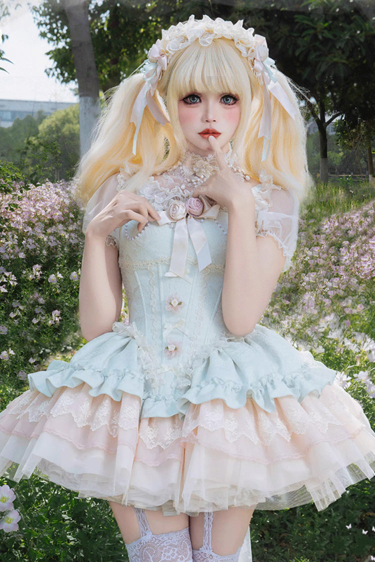 Sweet Lolita JSK - Fleeting Light And Shallow Dream, Green, Ruffled, Layered - main product image