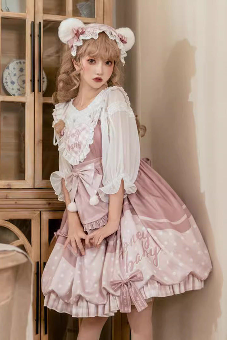 Sweet Lolita JSK - Flesh Pink Bear Bakery, Pink, High Waist, Printed, Bow Detail - additional product view 2