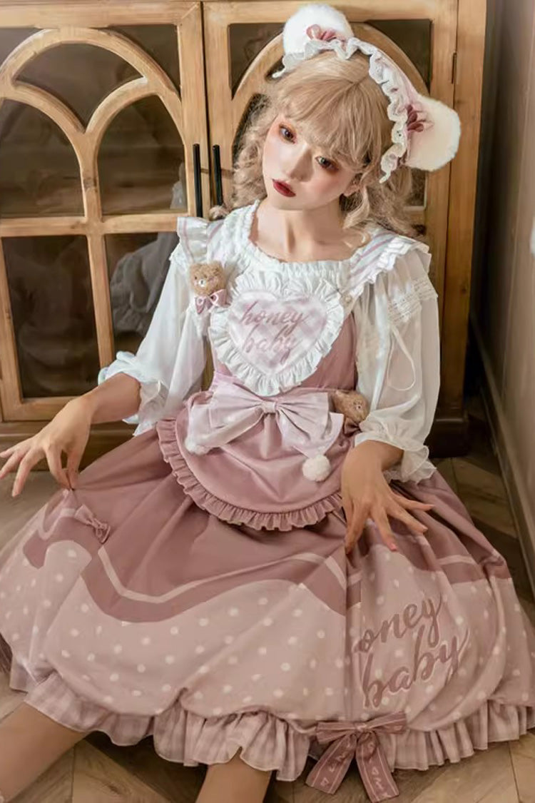 Sweet Lolita JSK - Flesh Pink Bear Bakery, Pink, High Waist, Printed, Bow Detail - additional product view 3