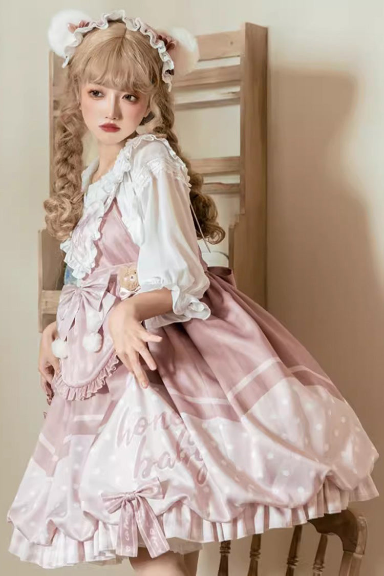 Sweet Lolita JSK - Flesh Pink Bear Bakery, Pink, High Waist, Printed, Bow Detail - additional product view 4
