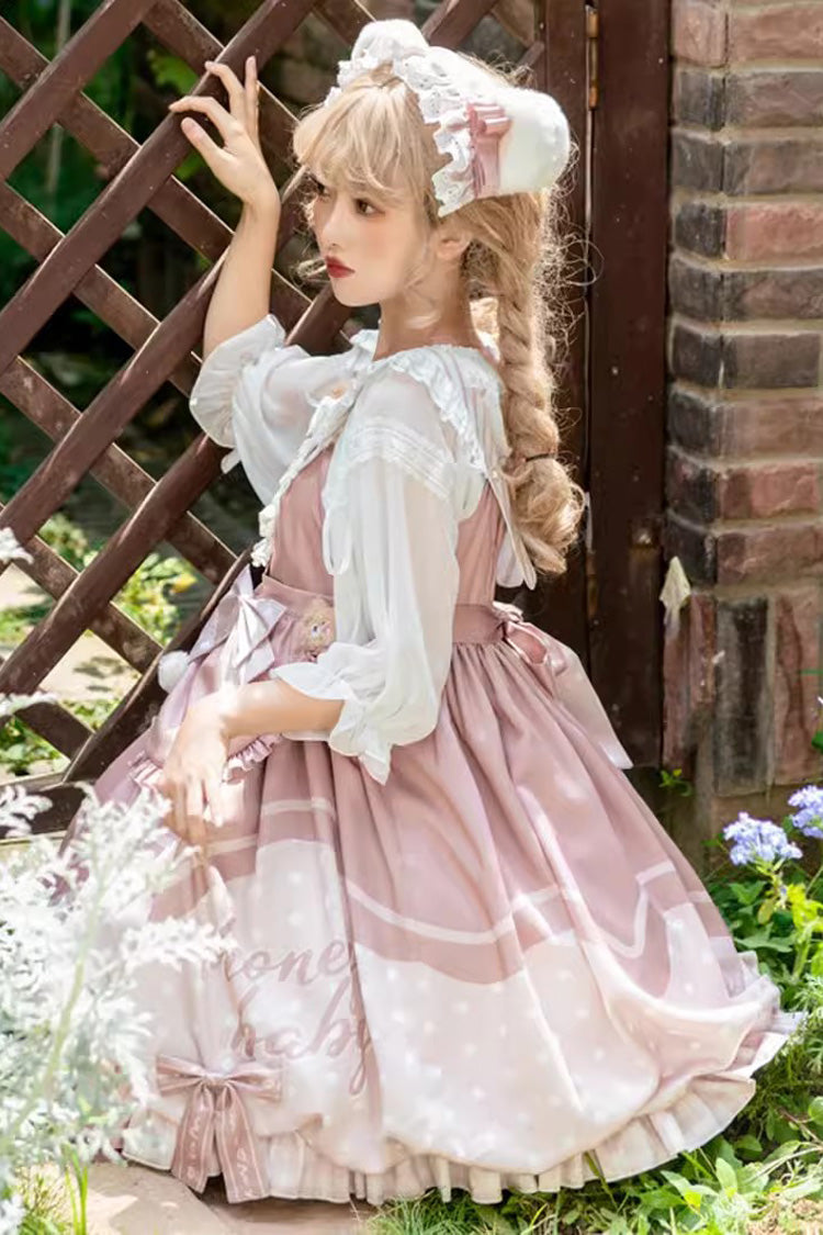 Sweet Lolita JSK - Flesh Pink Bear Bakery, Pink, High Waist, Printed, Bow Detail - additional product view 5