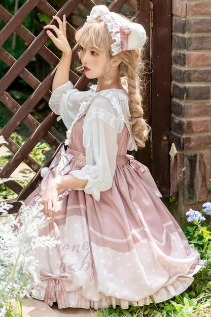 Sweet Lolita JSK - Flesh Pink Bear Bakery, Pink, High Waist, Printed, Bow Detail - additional product view 5