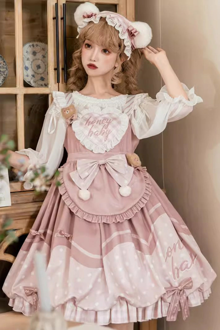 Sweet Lolita JSK - Flesh Pink Bear Bakery, Pink, High Waist, Printed, Bow Detail - main product image