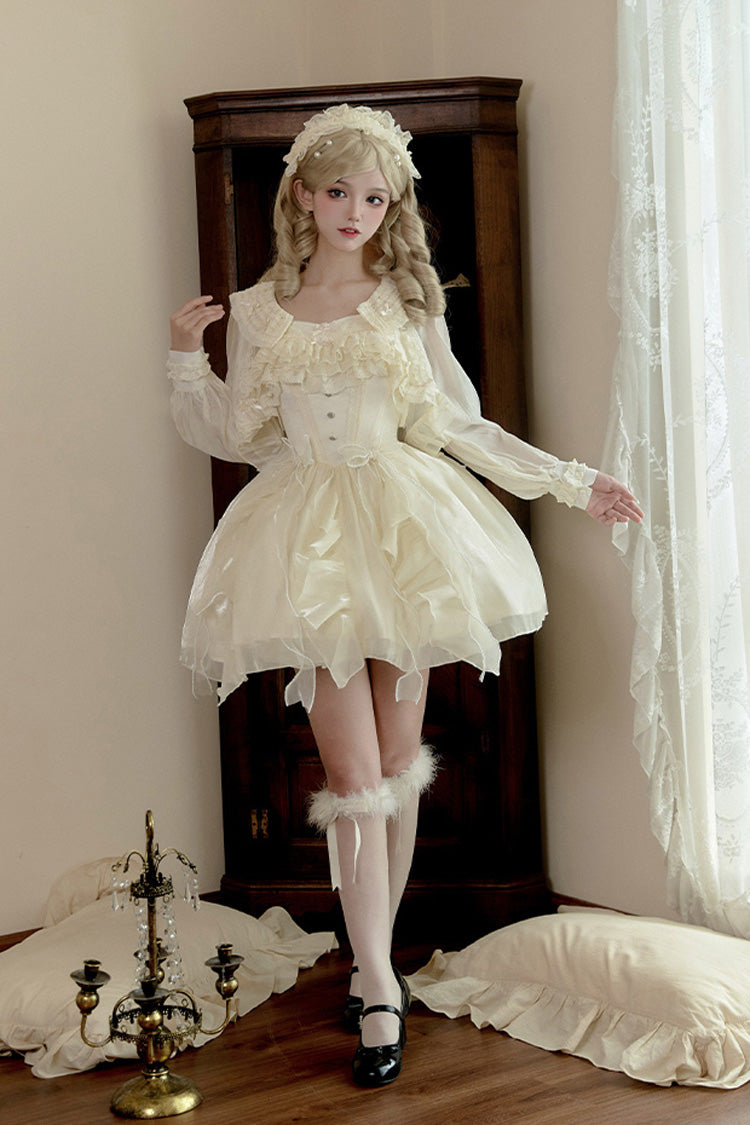 Sweet Lolita JSK - Floating Light Song, Ivory, Ruffled, Bow Detail, Lace Trim - additional product view 3