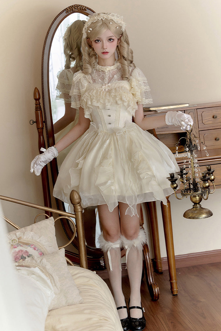 Sweet Lolita JSK - Floating Light Song, Ivory, Ruffled, Bow Detail, Lace Trim - additional product view 5