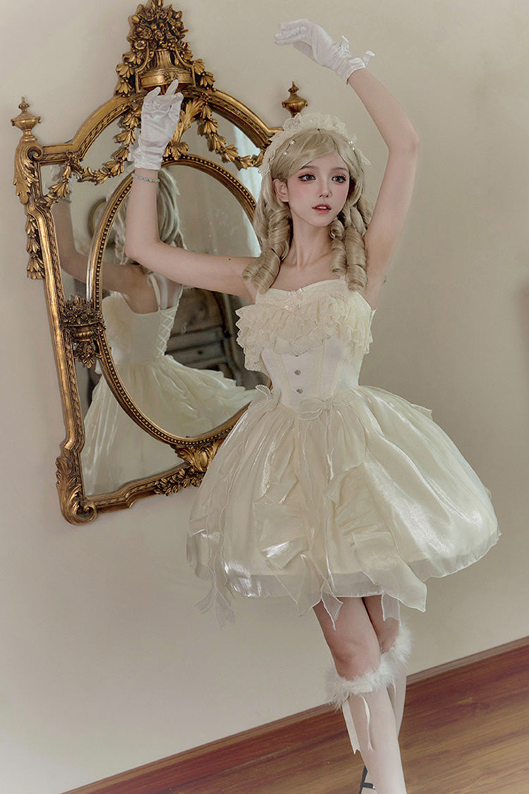 Sweet Lolita JSK - Floating Light Song, Ivory, Ruffled, Bow Detail, Lace Trim - additional product view 7