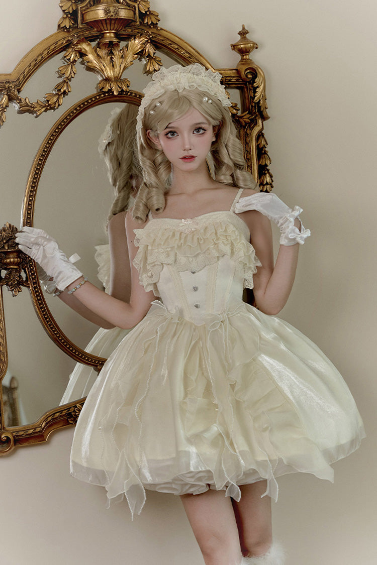 Sweet Lolita JSK - Floating Light Song, Ivory, Ruffled, Bow Detail, Lace Trim - additional product view 8