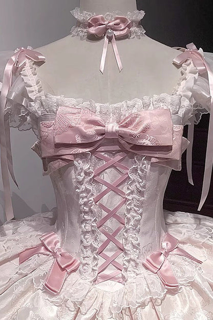 Sweet Lolita JSK - Flora Isle Butterfly, Pink, Lace-Up, Bow Detail, Lace Trim - additional product view 2