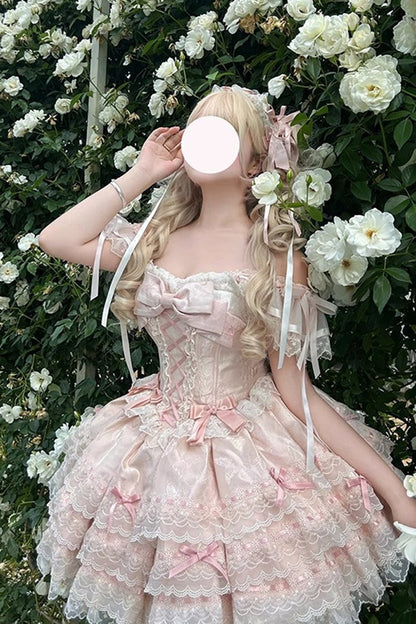 Sweet Lolita JSK - Flora Isle Butterfly, Pink, Lace-Up, Bow Detail, Lace Trim - additional product view 3