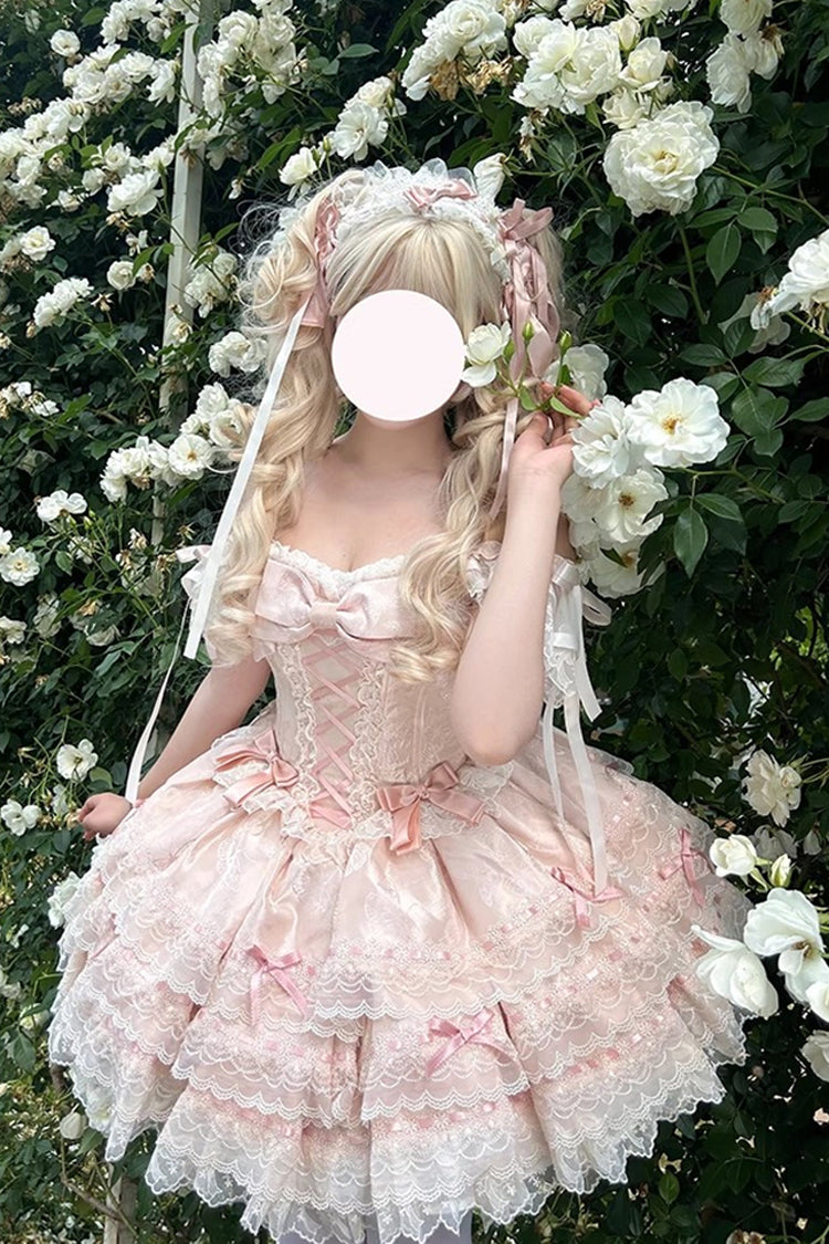 Sweet Lolita JSK - Flora Isle Butterfly, Pink, Lace-Up, Bow Detail, Lace Trim - additional product view 4