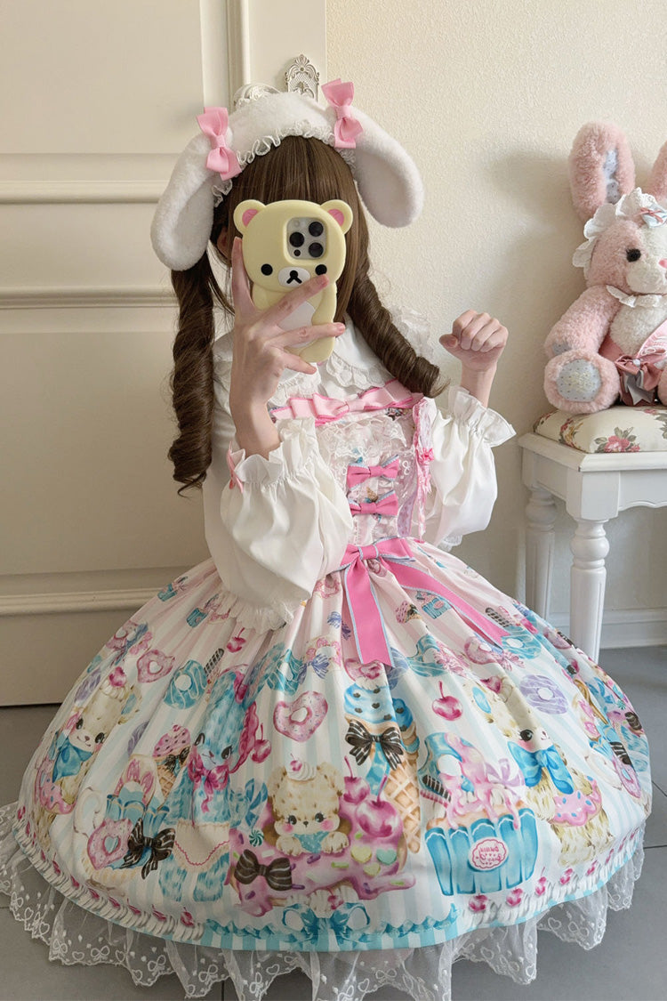 Sweet Lolita JSK - Floral Whisper, White, Lace Trim, Ruffled, Printed - additional product view 2